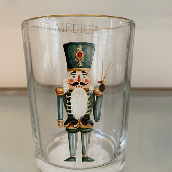 Medici Christmas Nutcracker Glass Tumblers 11oz Set of 2 Holiday Green Gold New - Picture 3 of 15